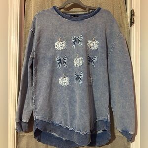 Charming Blue Pumpkin and Bow Sweater